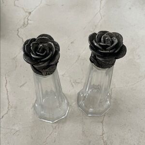 Elegant handcrafted pewter topped salt and pepper shaker